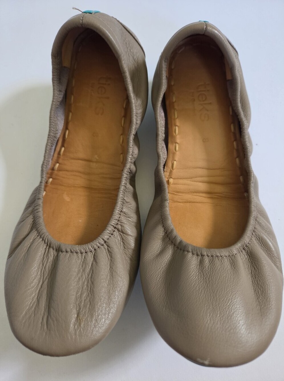 Tieks by Gavrieli Ballet Flats Taupe W/Teal Details Folding Nappa Leather Sz 8